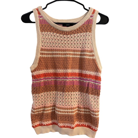 Lulus Sweaters - Lulus Womens Striped Knit Sleeveless Sweater Top Multi Color Boho Pointelle L